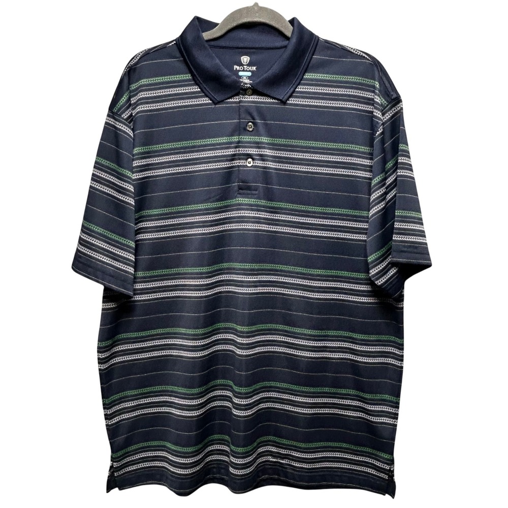 Pro Tour Polo Shirt CoolPlay Mens XL Navy‎ Blue Striped Golf Gorpcore
